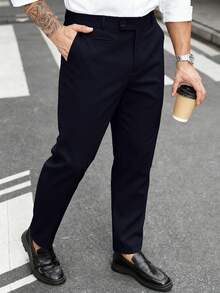 Manfinity Mode Men's Plus Size Solid Color Straight Leg Business Travel Trousers With Pockets - Navy Blue - View 6