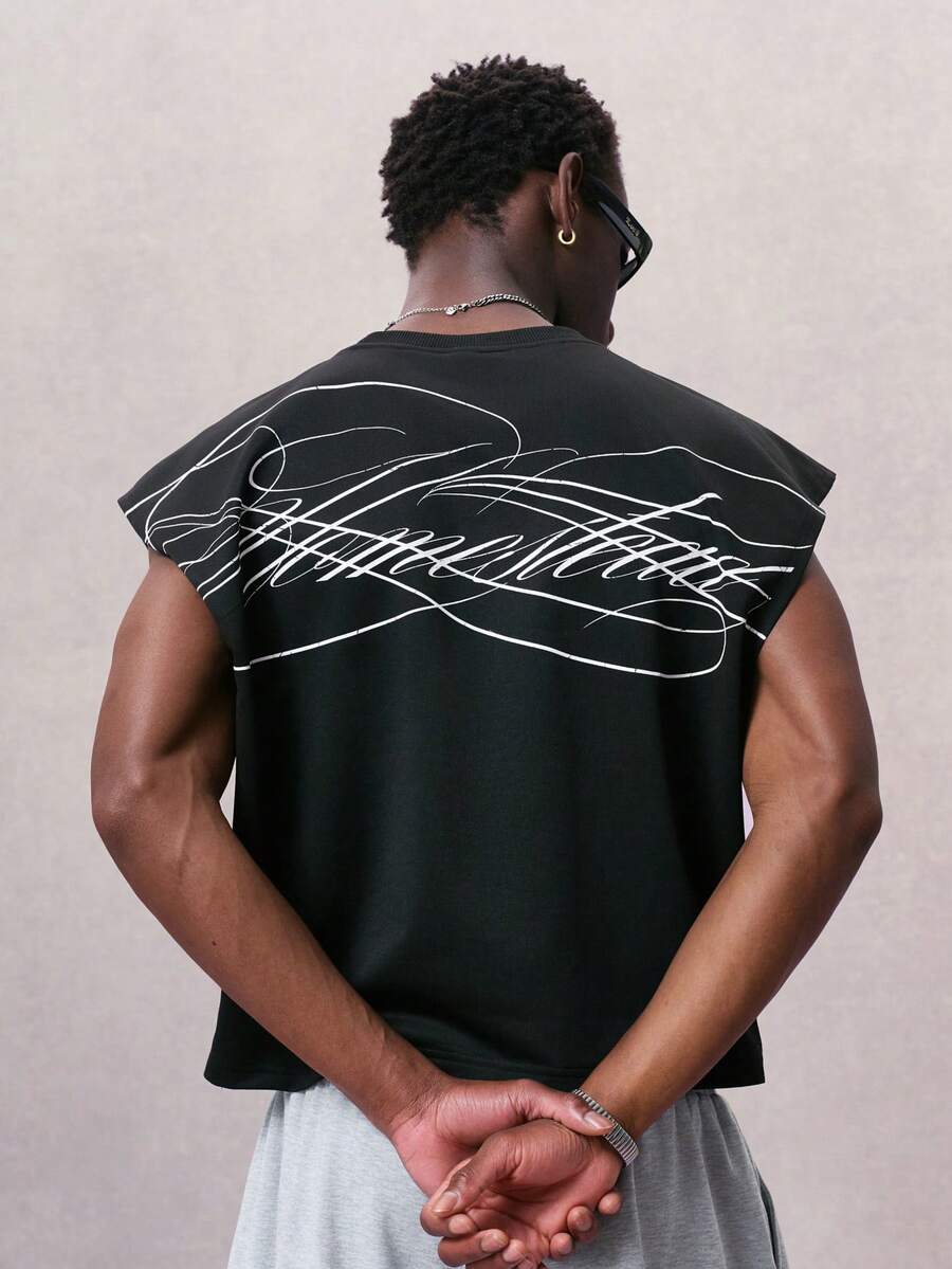 STYNVO Men's Plus Size Summer Casual Letter Print Tank Top - Black - View 1