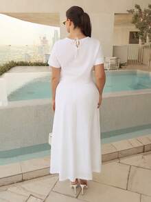MDEdit Spring & Summer White Cropped Top And A-Line Mini Skirt Set,Casual Vacation Beach Style,Elegant For Commute,Holiday Wedding Lounge Sets For Women - White - View 2