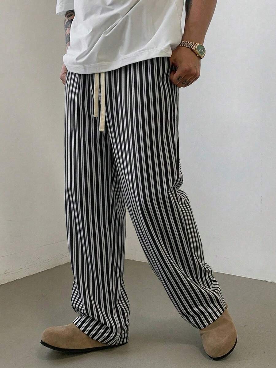 DAZY 男士長款彈性腰條紋長褲，四季夏季皆宜 - 彩色 - 查看 1