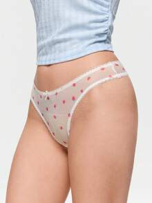 Bonmuse 5 pezzi/confezione Perizoma comodi da donna a tinta unita, con stampa a fragola, stampa leopardata, decorazione a fiocco - Multicolore - Visualizzare 2