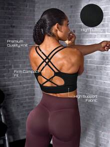 Solea Cove Seamless Women's Sports Bra, Women's Yoga Sports Bra, Slim Fit Back Strap Bra, Sports Bra, Casual Yoga Sports - Black - View 3