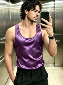 ZURIURI Men's Satin Pullover Sleeveless Tank Top - Purple - View 2