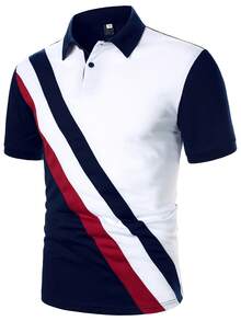 Calvornis Men Contrast Panel Polo Shirt, Formal, Ceremony - Multicolor - View 1