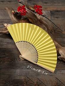1-25Pcs Solid Color Foldable Bamboo Fans, Portable Hand Fans For Wedding, Party Decor, Gifts & Photo Props (Random Fan Ribs) - Yellow - View 6