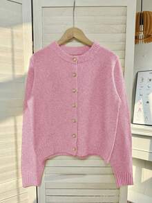 Franclia Women's Minimalist Versatile Elegant Long Sleeve Single-Breasted Cardigan - Pink - View 3
