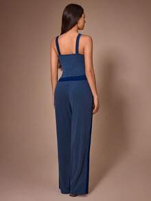 Lazeform Skin-Friendly Soft Lace Trim Cami Loungewear Sleepwear Set - Blue - View 3