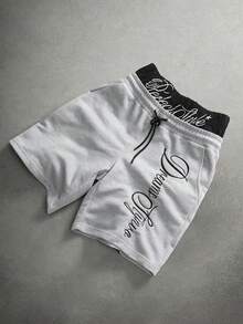 STYNVO Plus Size Men's Letter Print Double Waistband Pocket Casual Shorts - Grey - View 1
