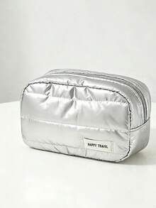1 Pc/Set Solid Color Laser Foam Cosmetic Bag Handbag, Y2K Cyberpunk Fresh Large Capacity Storage Bag, Waterproof Glowing Cosmetic Bag Skin Care Bag Wash Bag Storage Bag - Silver - View 7