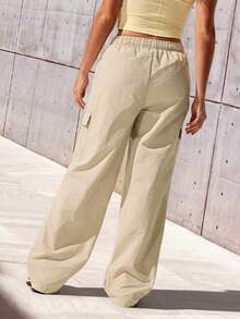 SHEIN Sports Women's Casual Versatile Drawstring Waist Cargo Hiking Pants - Apricot - View 3