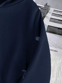 SHEIN 青少年女孩寬鬆休閒極簡舒適日常街頭風連帽修身口袋前拉鍊短版長袖運動衫外套 白色返校穿搭 - 藏蓝色 - 查看 8