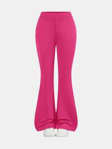 SHEIN Girlism NovaGlow 青少年女孩運動休閒日常針織素色開襟外套與喇叭褲套裝 - 玫紅色 - 查看 7