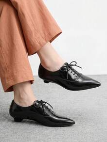 CUCCOO BIZCHIC Women's Vintage Pointed Toe Lace-Up Wedges, Commuting Style - Black - View 1