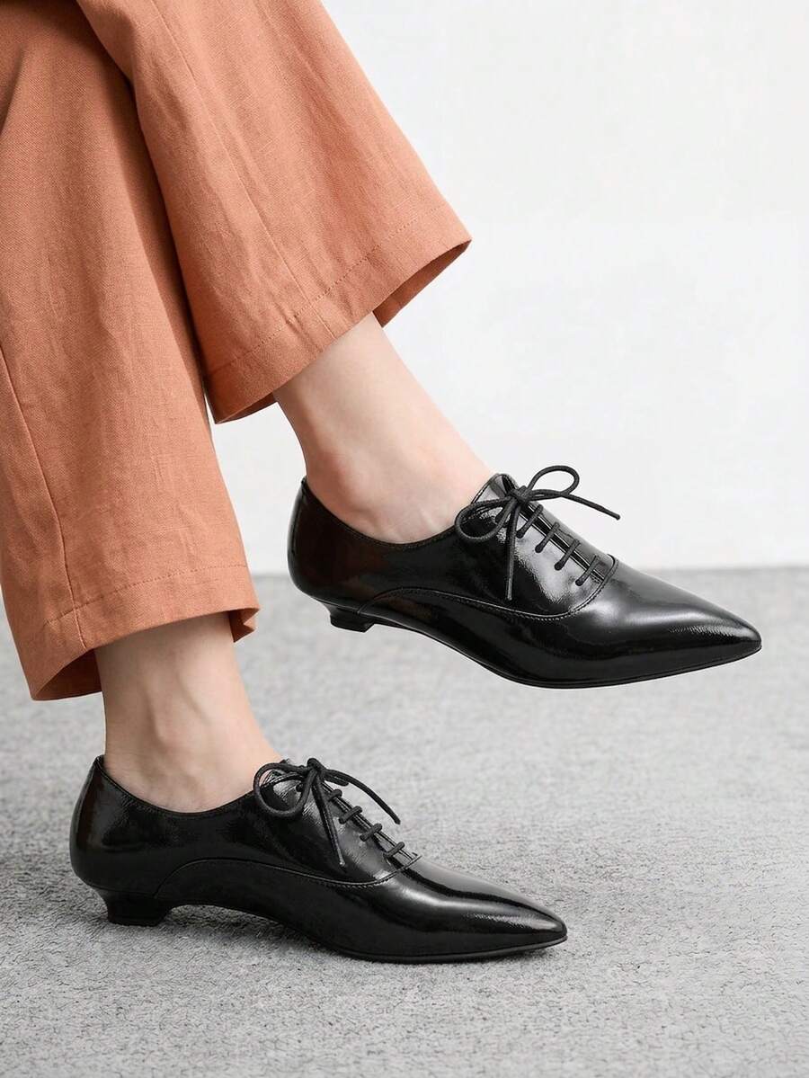 CUCCOO BIZCHIC Women's Vintage Pointed Toe Lace-Up Wedges, Commuting Style - Black - View 1