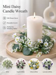 Haus Hana Artificial Daisy Candle Ring Wreath Decor, White Floral Table Centerpiece Ornament For Wedding Banquet Dinner Table Arrangement, Faux Flower Candle Holder Garland Home Desktop Party Layout Prop Reusable Tabletop Decor - Multicolor - View 13