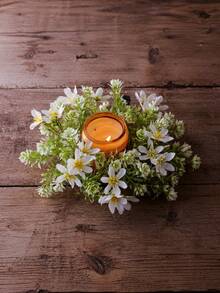 Haus Hana Artificial Daisy Candle Ring Wreath Decor, White Floral Table Centerpiece Ornament For Wedding Banquet Dinner Table Arrangement, Faux Flower Candle Holder Garland Home Desktop Party Layout Prop Reusable Tabletop Decor - Multicolor - View 5