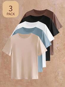 HIMLAND Kaos Rajut Lengan Pendek Kasual Leher Bulat Warna Polos untuk Pria - MultiWarna - View 10