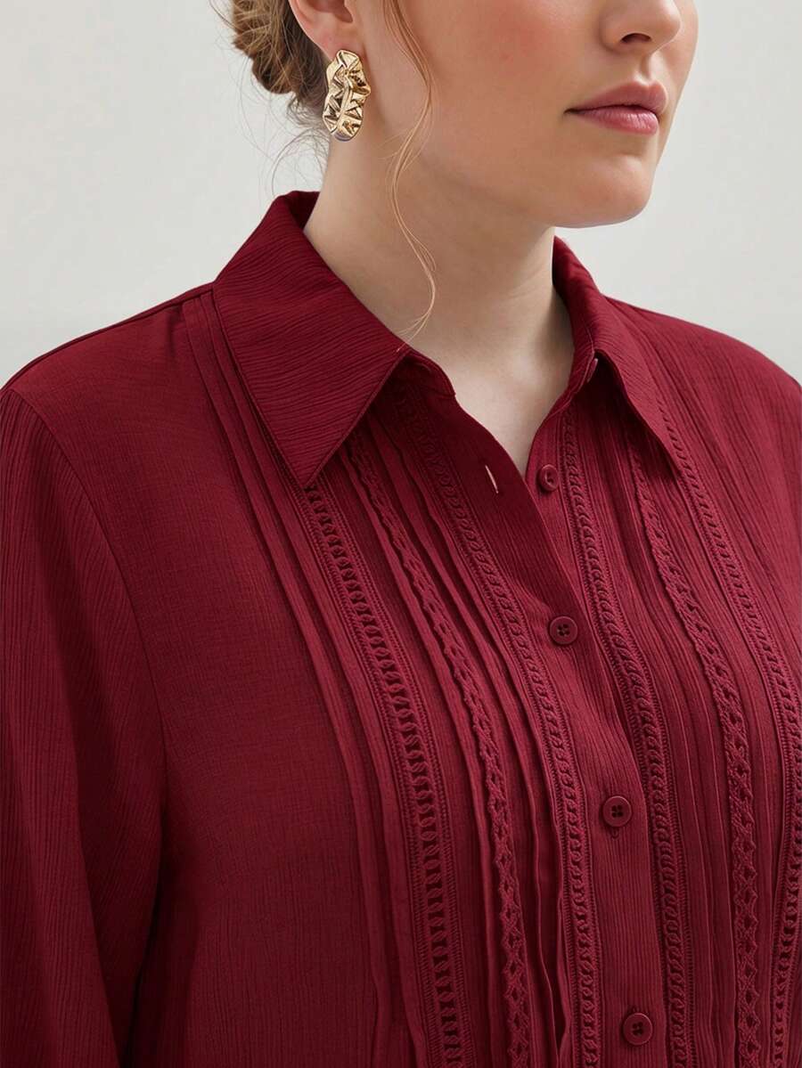 MOTF PREMIUM PLUS SIZE WOMEN'S BOHO ROMANTIC SHEER LONG SLEEVE BLOUSE FOR VACATION FALL - Red - View 2