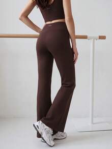 Nöista Part Of A Set, Activewear Pants With High Waist In Flare Shape And Brown Color. Yoga, Pilates, Barre, Fall, Winter, Casual, Sports, Gym. - Brown - View 2