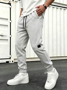 Gym Rark Men's Light Gray All-Season Minimalist Line Design Sports Outdoor Casual Jogging Pants - Light Grey - View 3