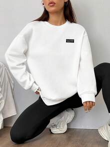 SHEIN EZwear 休閒極簡寬鬆圓領運動衫與修身緊身褲 2 件套裝 - 彩色 - 查看 3