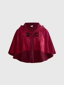 ROMWE Chaqueta capa con capucha bordada con hojas estilo Fairycore talla grande - Rojo - Ver 1