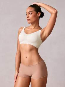 Veilyse Plus Size Seamless Racerback Bra, Adjustable Shoulder Straps, Lightweight Sports Brafor Summerfor Summer - Champagne - View 4