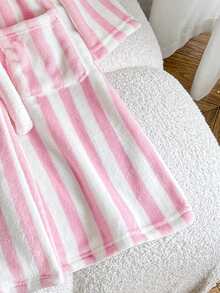Young Girl Young Girl Striped Plush Belted Robe Fall/Winter - Multicolor - View 3