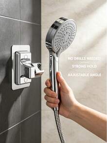 1Pc Drill-Free Handheld Shower Head Bracket, Wall Mount Adjustable Base For Shower Sprayer. Clean & Dry Wall Surface Before Sticking, Peel Off Film, Press Firmly To Expel Air. Leave 24hrs For Stable Adhesion. - multicolor - View 2