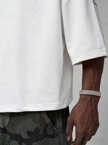 STYNVO Men's Plus Size Letter Print Colorblock Crew Neck Short Sleeve T-Shirt - White - View 3