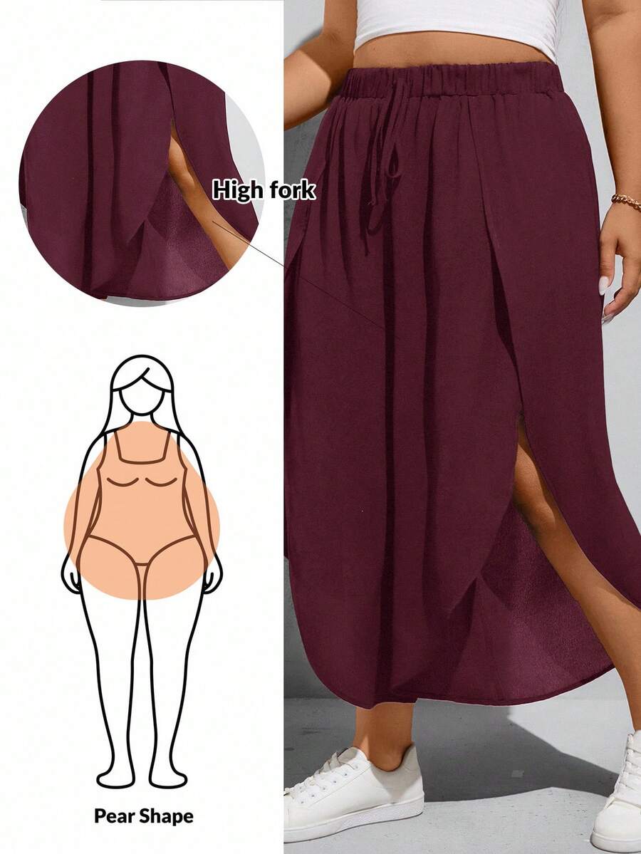 SHEIN Essnce 大尺碼女款純色休閒百搭日常長褲