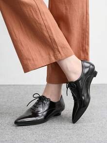 CUCCOO BIZCHIC Women's Vintage Pointed Toe Lace-Up Wedges, Commuting Style - Black - View 3