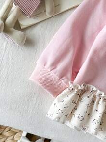 SHEIN 女嬰時尚刺繡蕾絲下擺印花運動衫 - 粉色 - 查看 7