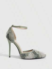 CUCCOO SZL Womens Purple Textured Ankle Strap Stiletto Heel Pumps Pointed Toe Slip On Formal Shoes - Pastel Green - View 3