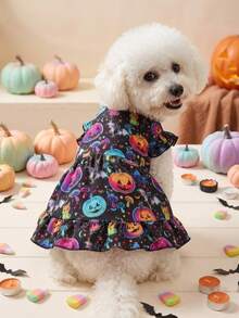 PETSIN 1pc Colorful Pumpkin & Bat Graphic Luminous Dress, Halloween Costume For Pets - Multicolor - View 2