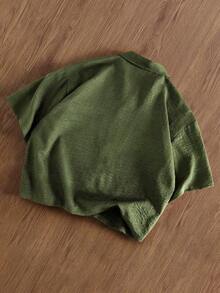 Manfinity Hypemode Men's Solid Color Lapel NeckShort Sleeve Single-Breasted Casual Shirt - Green - View 2