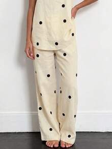 Sundraya 2pcs/Set Women's Simple Polka Dot Pattern Set, Spring/Summer - Apricot - View 4