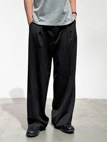 DAZY Pantalones de traje a rayas negros para hombres, adecuados para el uso diario durante todo el año como atuendo de negocios de otoño - Negro - Ver 7