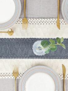 Zazumi 1PC Boho Woven Tassel Table Runner , Striped Crochet Lace Table Decoration , Dining Table Decor , For Kitchen Dining Room Party Tabletop , Christmas Decrotions , Fall Decor, Fall Decor For Home, Christmas Ornaments - Grey - View 3