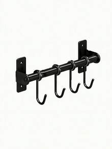 1 pieza Gancho de cocina montado en la pared sin perforación, estante multifuncional para almacenar utensilios de cocina del hogar. - Negro - Ver 20