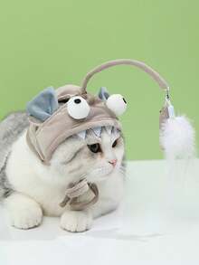 Multicolor 1Pc Cat Headband With Feather Self Play Accessory Wearable Headpiece For Indoor Cats Kittens Photo Session Daily Wear Pet Grooming Supplies - Grey - View 3