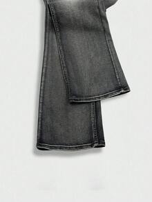 Manfinity Roghcode Men's American Vintage Niche Washed Horseshoe Denim Jeans Slim Fit Stretch Flared Leg Long Pants - Black - View 8