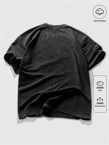 ROMWE MEN Goth Men's Summer Casual Wing Print Short Sleeve T-Shirt - Black - View 4