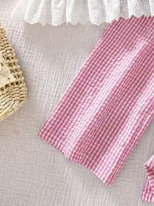 Emery Rose Kids Emery Rose Kids 女童格紋蝴蝶結裝飾荷葉邊背心上衣與長褲套裝 - 淺粉色 - 查看 10