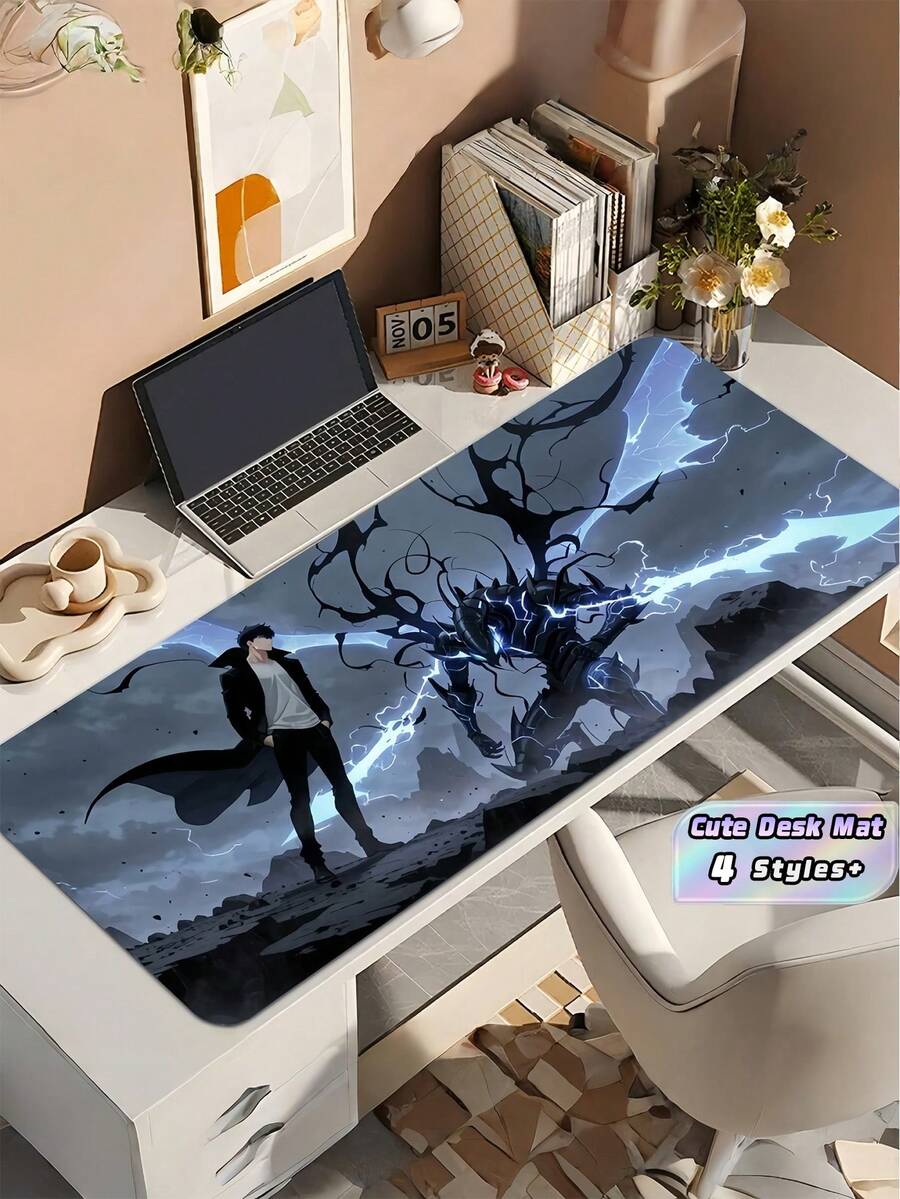 Anime Cartoon Washable Gaming Mouse Pad, Non-Slip Rubber Base Desk Mat For Office Home, Computer Keyboard Pad, Ideal Gift For Anime Fans Friends, Pink Purple Black - multicolor - View 1