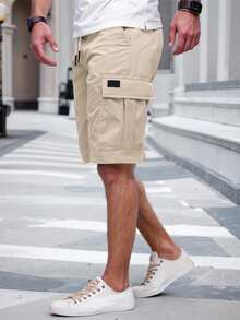 Manfinity Homme Men's Plain Casual Color Drawstring Waist Streetwear Cargo Shorts - Apricot - View 5