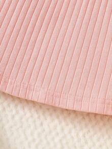 SHEIN 新生兒長袖米色圓領泡泡袖立體刺繡洋裝，可愛優雅，簡約舒適，適合秋季 - 粉色 - 查看 6