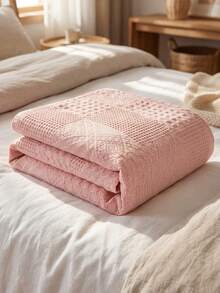 1pc Soft & Comfortable New Waffle Gauze Blanket, Skin-Friendly, Solid Color, Suitable For Bed, Sofa, Pillow - Perfect For Relaxation And Snuggling - Quietly Weaving Words On Bean Yarn - View 2