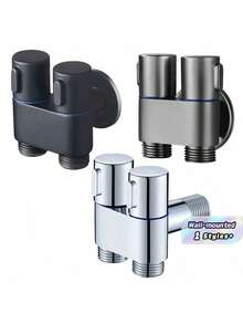 Zinc Alloy Angle Valve Wall-Mounted Toilet Sprayer Set, One Inlet Two Outlets, Bathroom Toilet Cleaning Sprayer Accessories - Multicolor - View 3