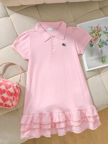 Genkimix Kids 1 buah Gaun Anak Perempuan Warna Pink Lengan Pendek Berkerah dengan Hiasan Rumbai di Bagian Bawah, 1 buah Gaun Anak Perempuan Warna Biru Lengan Pendek Berkerah, Dijual Satuan - MultiWarna - View 3